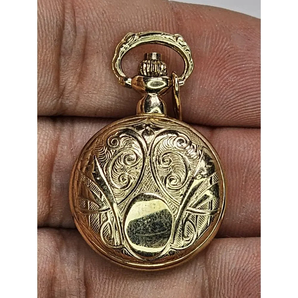 Vintage Gold Tone - Quartz -Mini Pocket Watch Pendant (Untested/Parts)